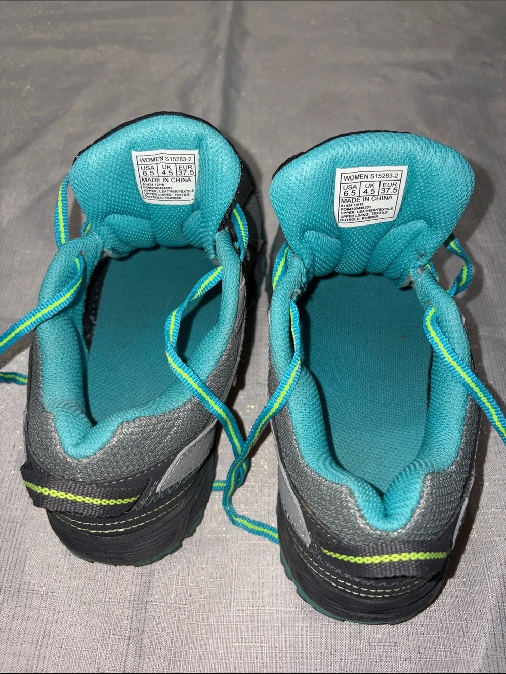 Saucony Women’s Gray Teal Trail Runners with Lime Accents